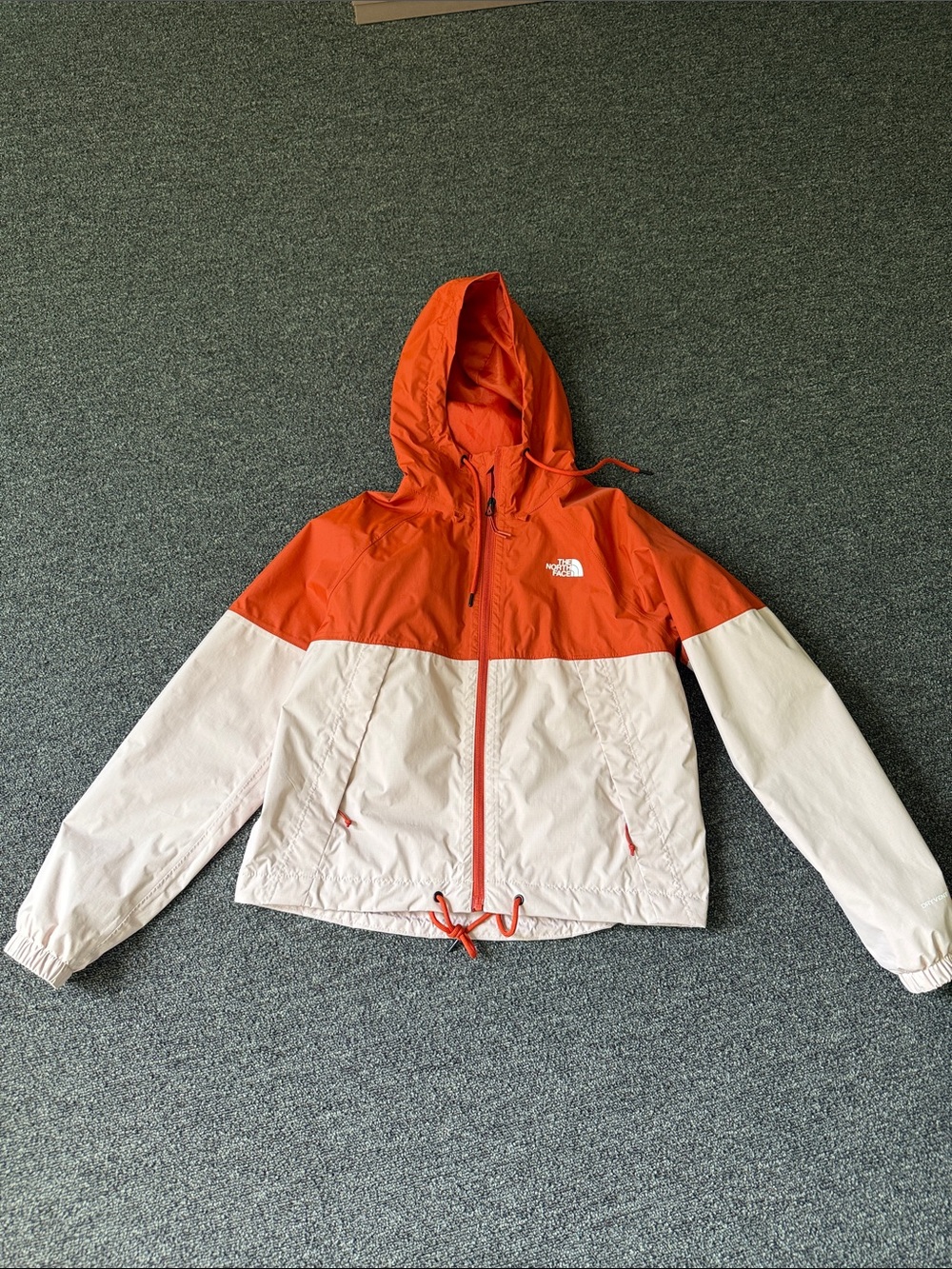 The North Face Orange and Peach Two-Tone Hooded Raincoat